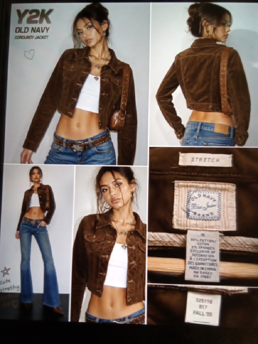 Old Navy Brown Corduroy Cropped Jacket Vintage Y2k Layering Womens S